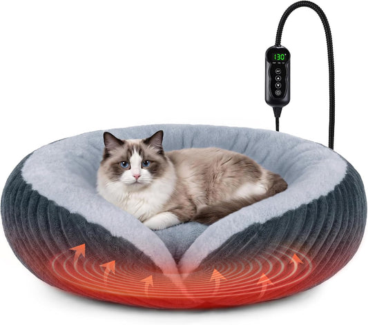 Heated Cat Beds for Indoor Cats and Small Dogs, Soft Donut Pet Bed