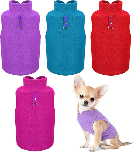 Satinior 4 Pcs Stretch Fleece Dog Sweater, M, Purple, Blue, Rose, Red