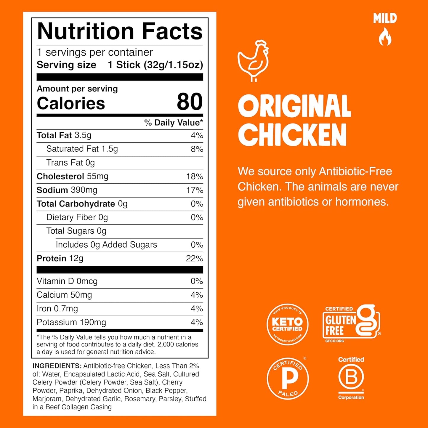 Chomps Original Chicken Jerky Meat Snack Sticks 24-Pack - Keto, Paleo, Low Carb, Whole30 Approved, 12G Lean Meat Protein, Gluten Free, Antibiotic Free, Zero Sugar Food