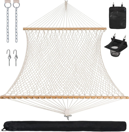 ANOW Double Rope Hammock with Spreader Bars and Carrying Bag, Natural