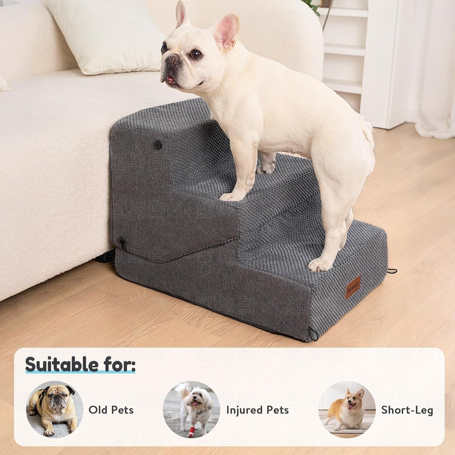 5-Step Dog Stairs and Ramp for Small Dogs and Cats, Pet Steps for High Bed with Non-Slip Bottom, Grey