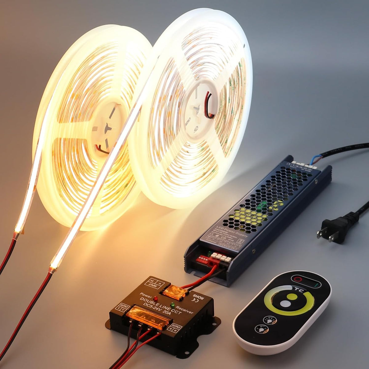 BENLUN 24V CCT COB LED Strip Lights 65.6Ft with Remote and Power Supply