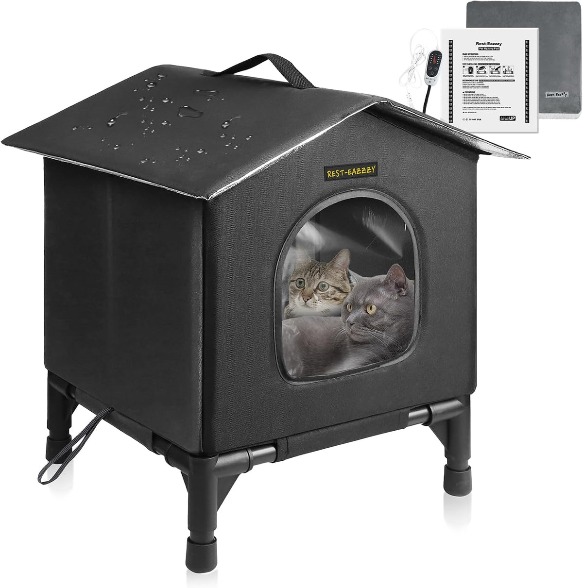 Rest-Eazzzy Elevated Heated Cat House for Outdoor, Weatherproof & Insulated