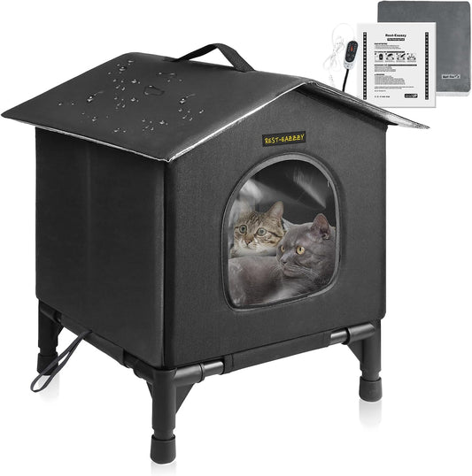 Rest-Eazzzy Elevated Heated Cat House for Outdoor, Weatherproof & Insulated