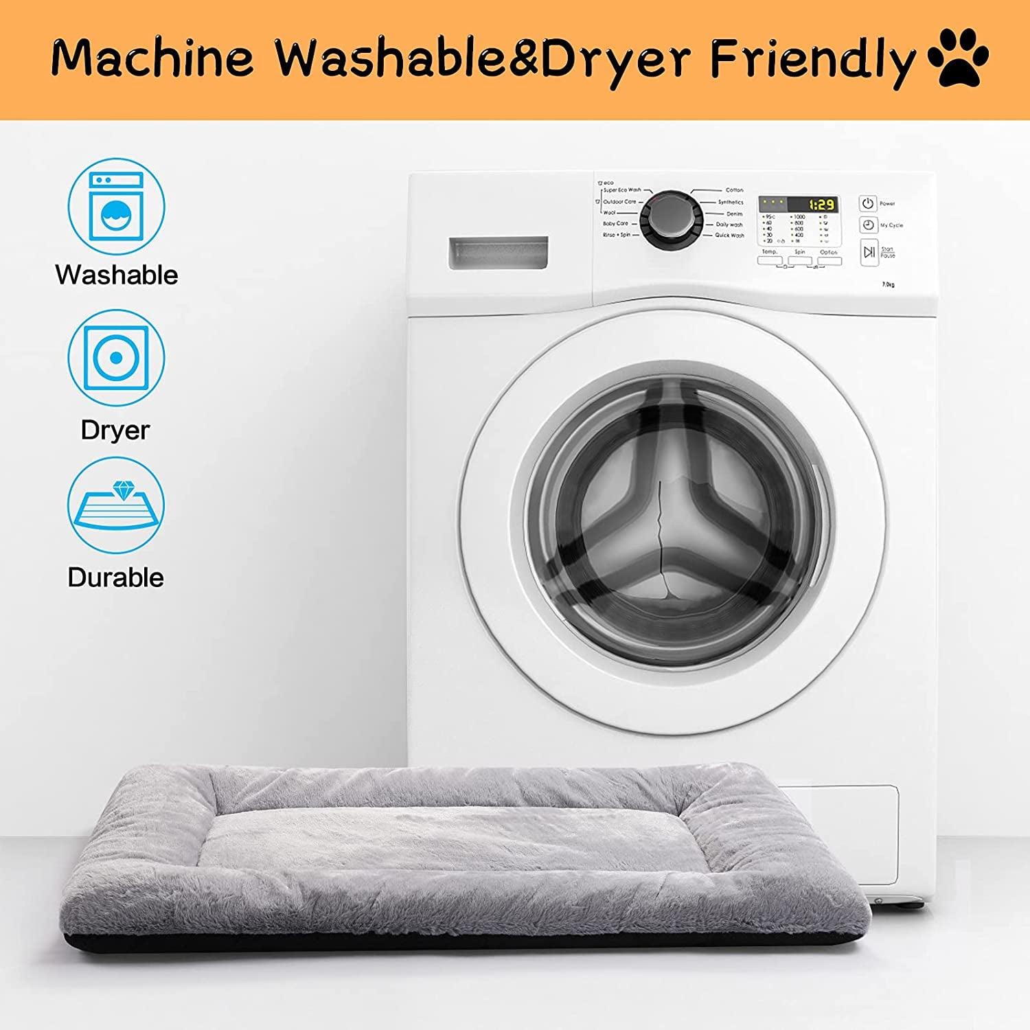 Dog Beds Crate Pad for Medium/Large Dogs Fit Metal,Ultra Soft, Washable & Anti-Slip Kennel Pad for Dogs Cozy Sleeping Mat,Gray 36Inch