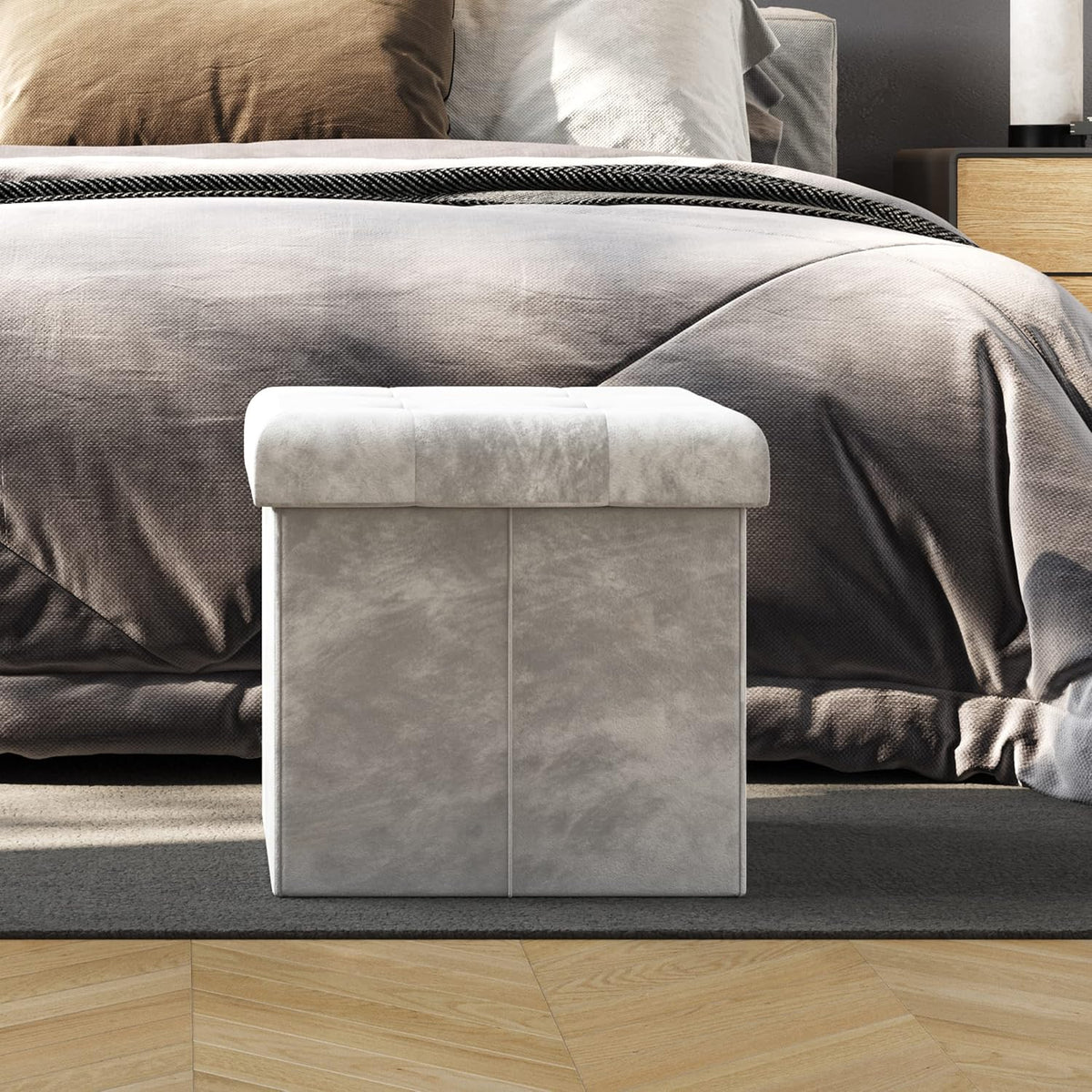 Storage Ottoman - Velvet Tufted Footrest, Linen Chest, or Storage Organizer with Removable Lid for Bedroom, Living Room, or Dorm by Lavish Home (Gray)