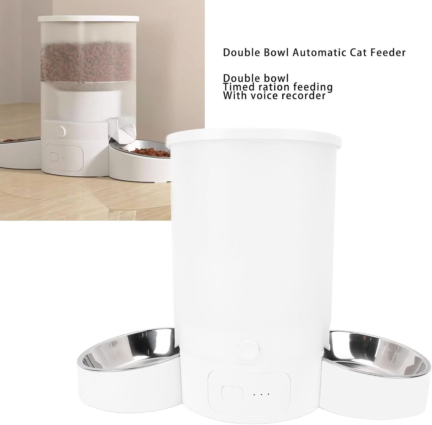 Automatic Cat Feeders, 3L Timed Cat Dry Food Dispenser, Dual Power Supply, Programmable Portion Size, 1 to 6 Meals per Day, Auto Pet Feeder for Cats and Small Dogs