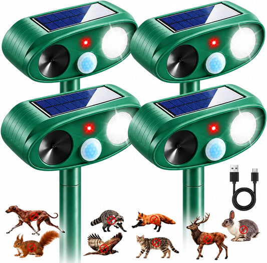 New Solar Animal Repellent Ultrasonic Deer & Racoon Repellent Outdoor