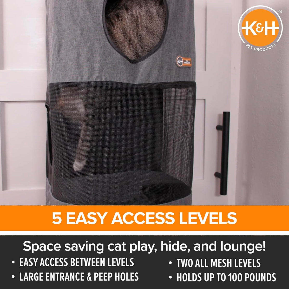 K&H Door Cat Tree, Hangin Condo 5 Level Mounted - Gray, Fits Doors <80In H