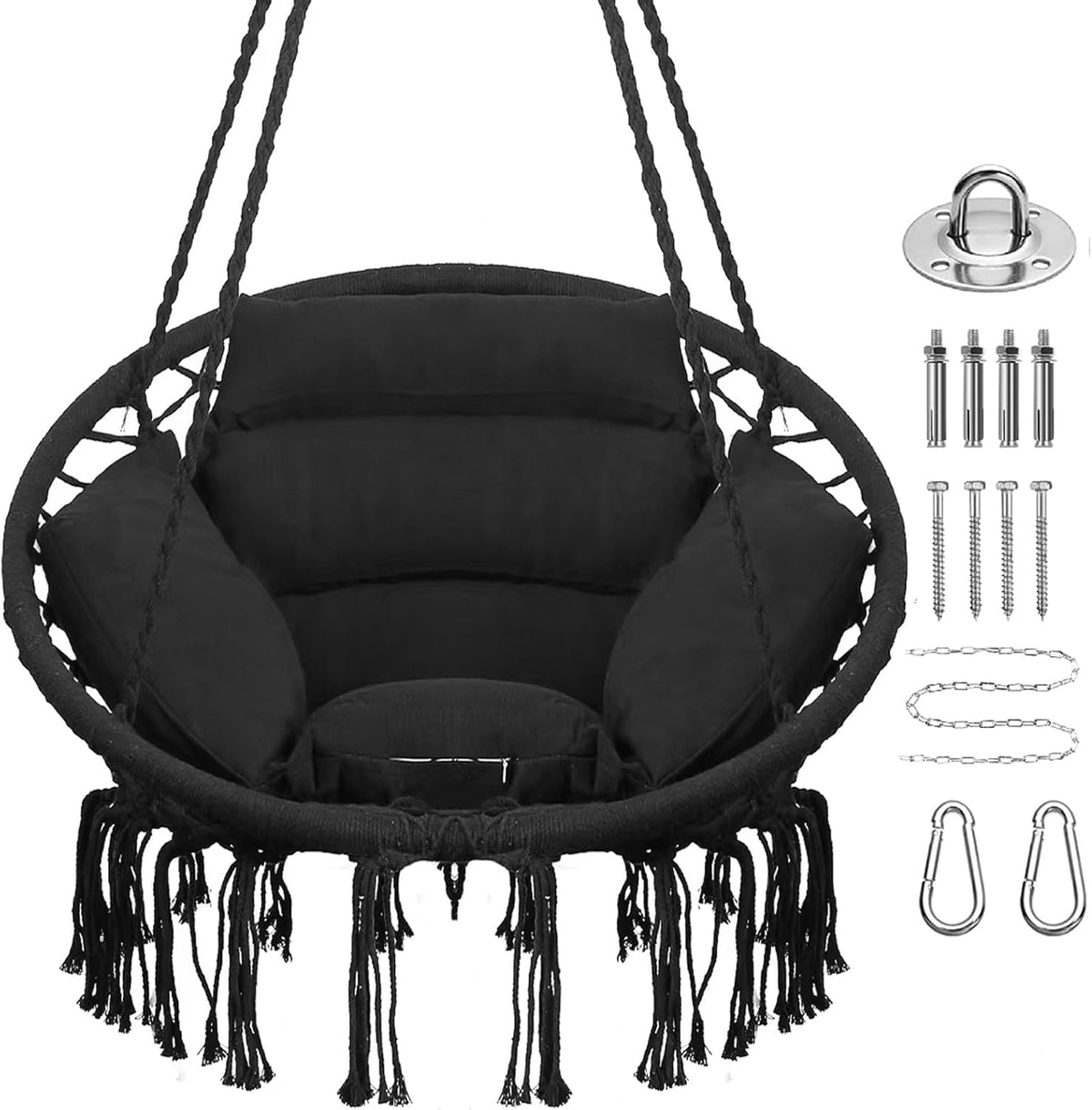 Goutime Hammock Swing Chair Macrame Boho Hanging Chairs Black