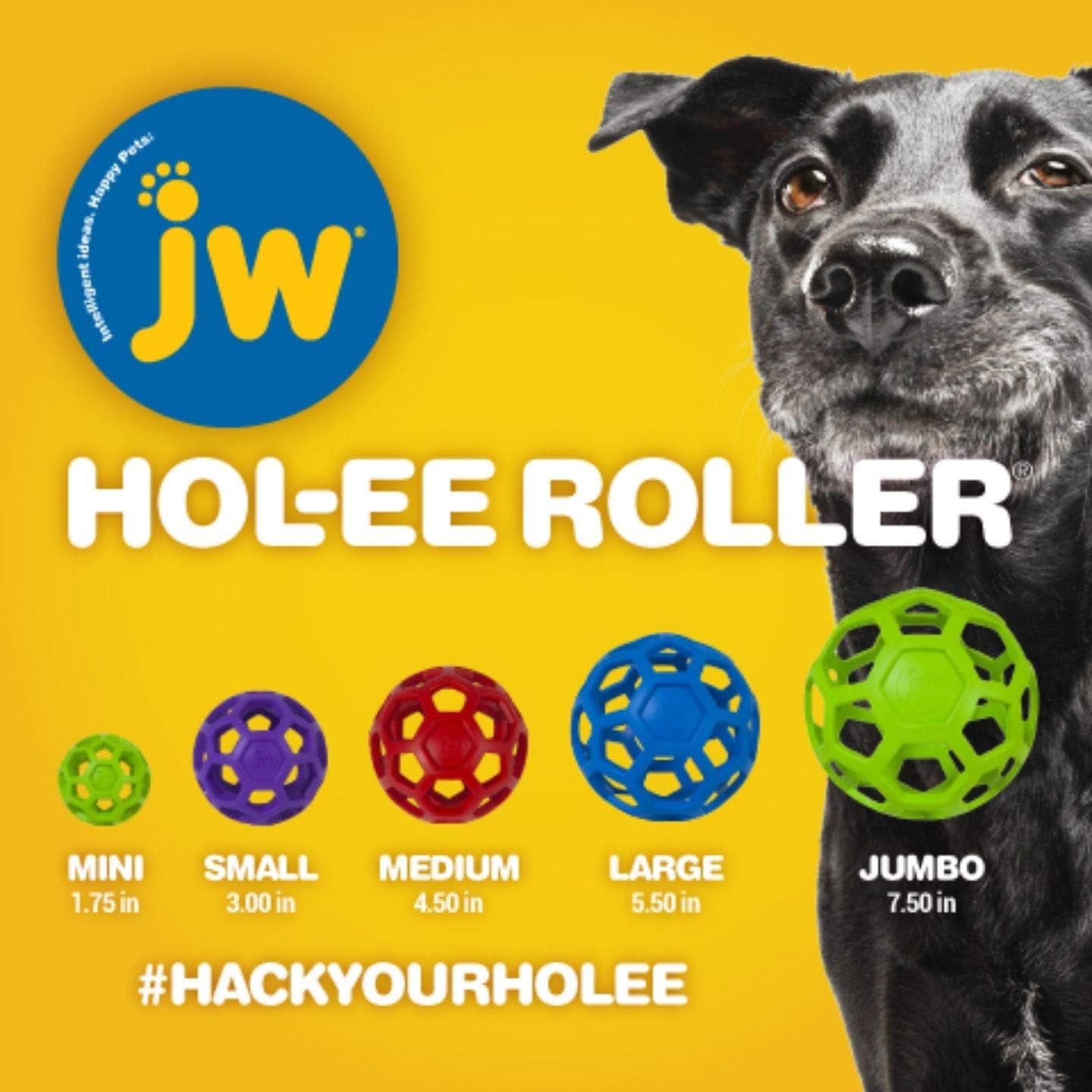 JW Pet Hol-Ee Roller Dog Toy Puzzle Ball, Natural Rubber, Small (3 Inch Diameter), Colors May Vary