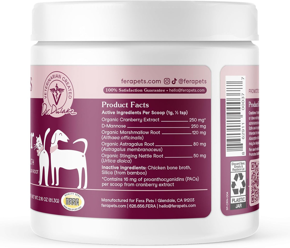 Fera Pets Bladder Support Cranberry Supplement for Dogs & Cats - 60 Scoops