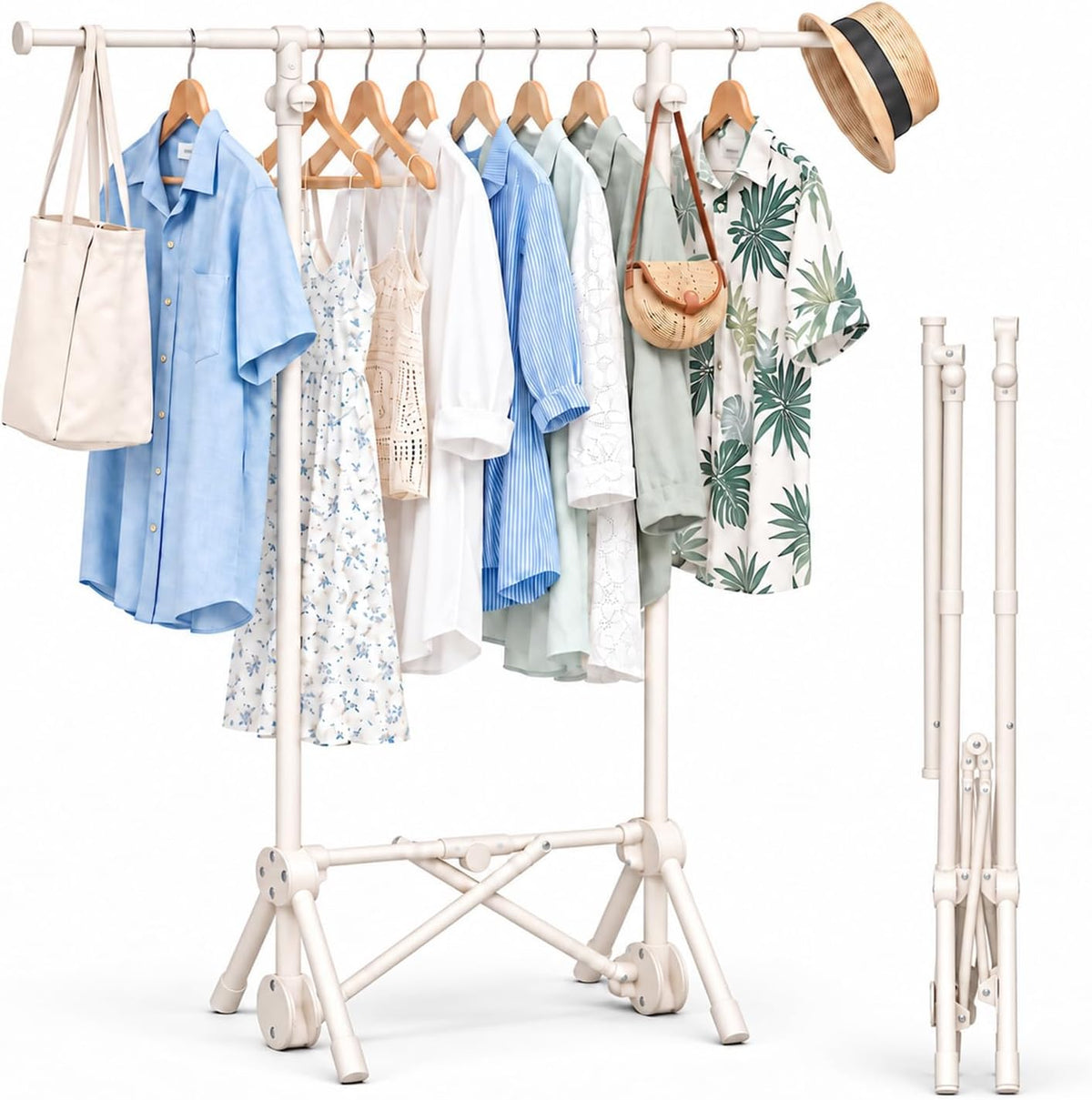 63"W Foldable Clothes Rack Portable Clothing Rack with 3 Adjustable Heights