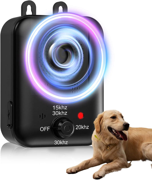 Anti Barking Device, 3 Modes Ultrasonic Dog Bark Control, Rechargeable with Upgraded Frequency, IPX4 Waterproof 33FT Automatic Sensor Outdoor Dog Barking Deterrent for Small Medium Large Dogs