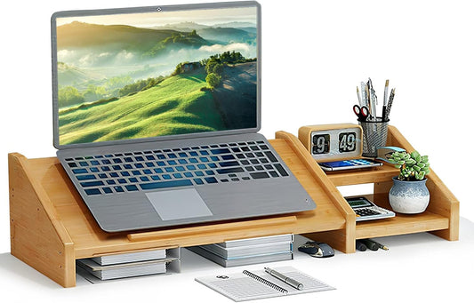 Ufine Bamboo Laptop Stand for Desk with Storage Computer Monitor Riser