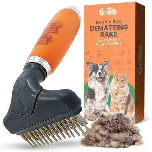 Gopets Double Row Dematting Rake Undercoat Deshedding Tool for Dogs & Cats