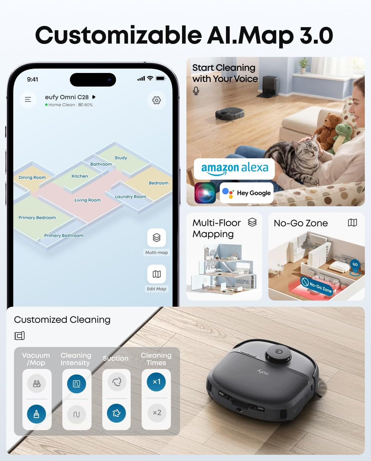 Eufy C28 Robot Vacuum and Mop Combo,15,000 Pa Suction, Hydrojet Self Clean Roller Mop, Upgraded from X10 Pro, Zero-Tangle for Pet Hair, Auto Mop Washing&Drying, Self-Emptying&Refilling 2026 New