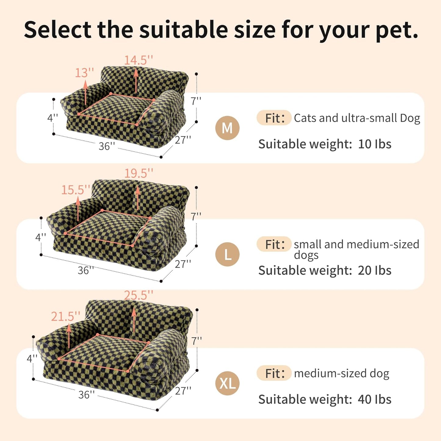 Faux Fur Cat & Dog Sofa Cat Couch Mini Cat Bed Indoor Human Style Pet Sofa, Modern Pet Furniture for Cats, Washable ＆ Removable Cover, for Cats and Small Medium Dogs (Black/Green, Medium(24X19 Inch))