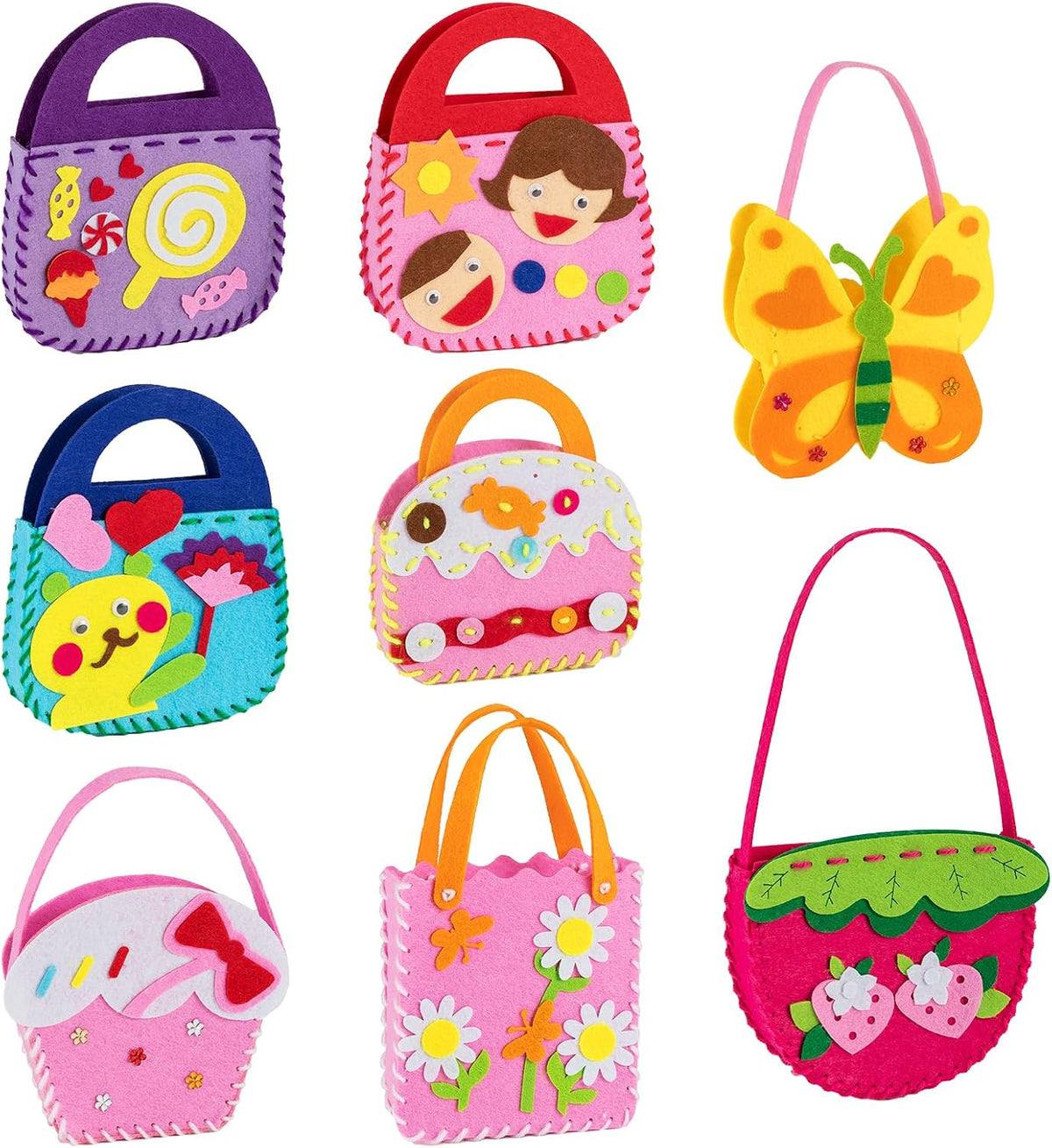OZENT 8 Set Sewing Handbag Kit, Sew Your Own Purses and Handbags, Felt Sewing Kit with Stickers DIY Sewing Felt Craft for Girls