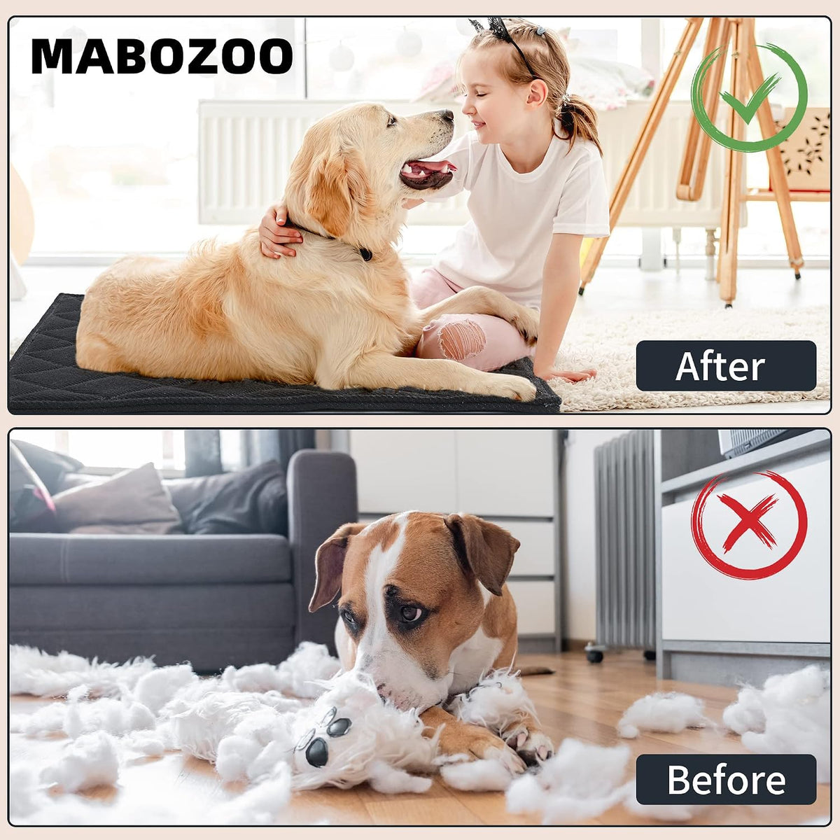 MABOZOO Indestructible Dog Bed - Chew Proof Crate Pad, Machine Washable Quilted Mat for Aggressive Chewers, Durable for Medium Dogs, Black Kennel Pad (22X35 In)