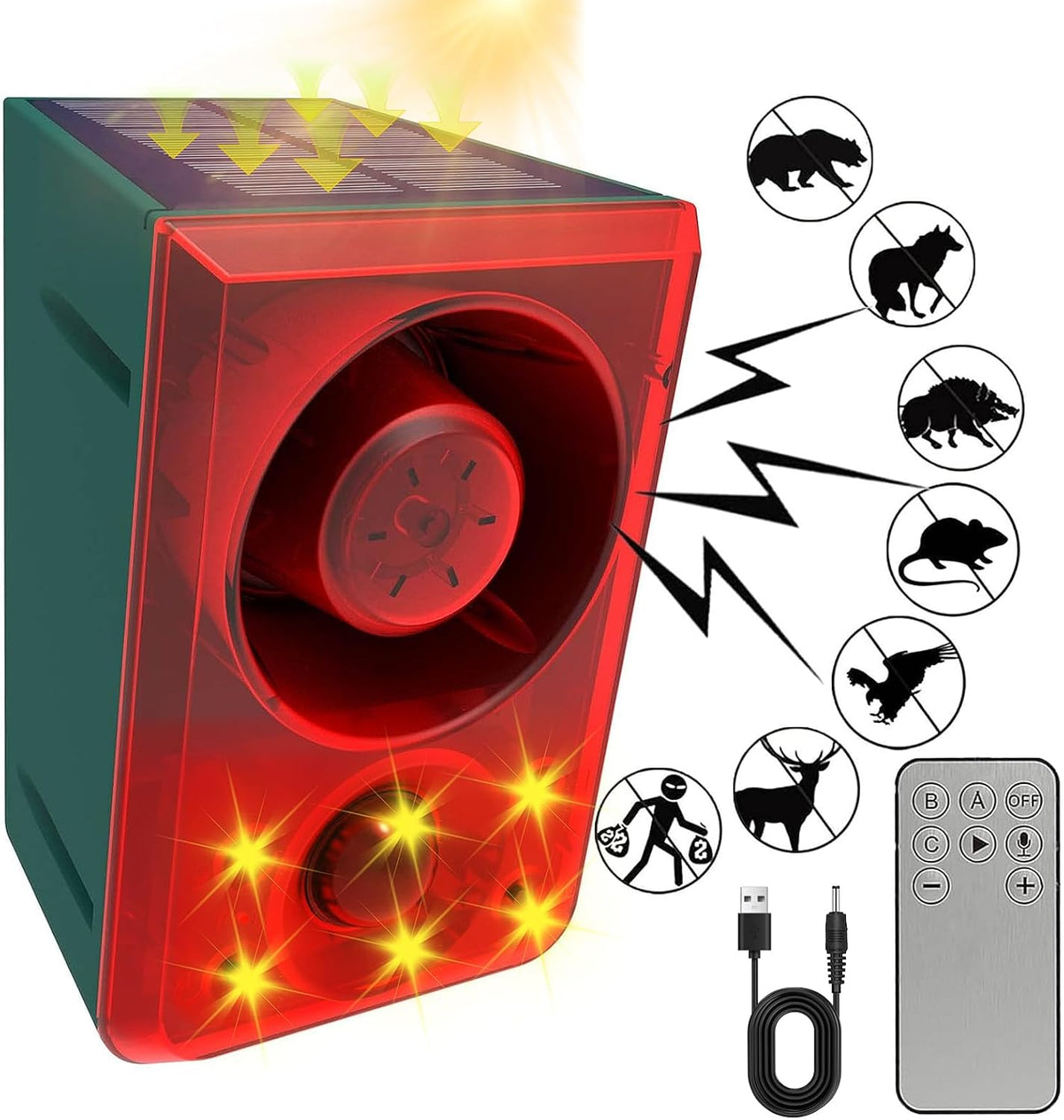 Chunhee Solar Outdoor Motion Sensor Alarm Dog Barking Gunshot Sound 130Db