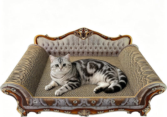 Luxury Couch Shaped Cardboard Cat Scratcher Sofa Bed, Cat Scratching Board, Scratch Lounge with Catnip, Scratcher for Indoor Cats Kittens Kitties Grey