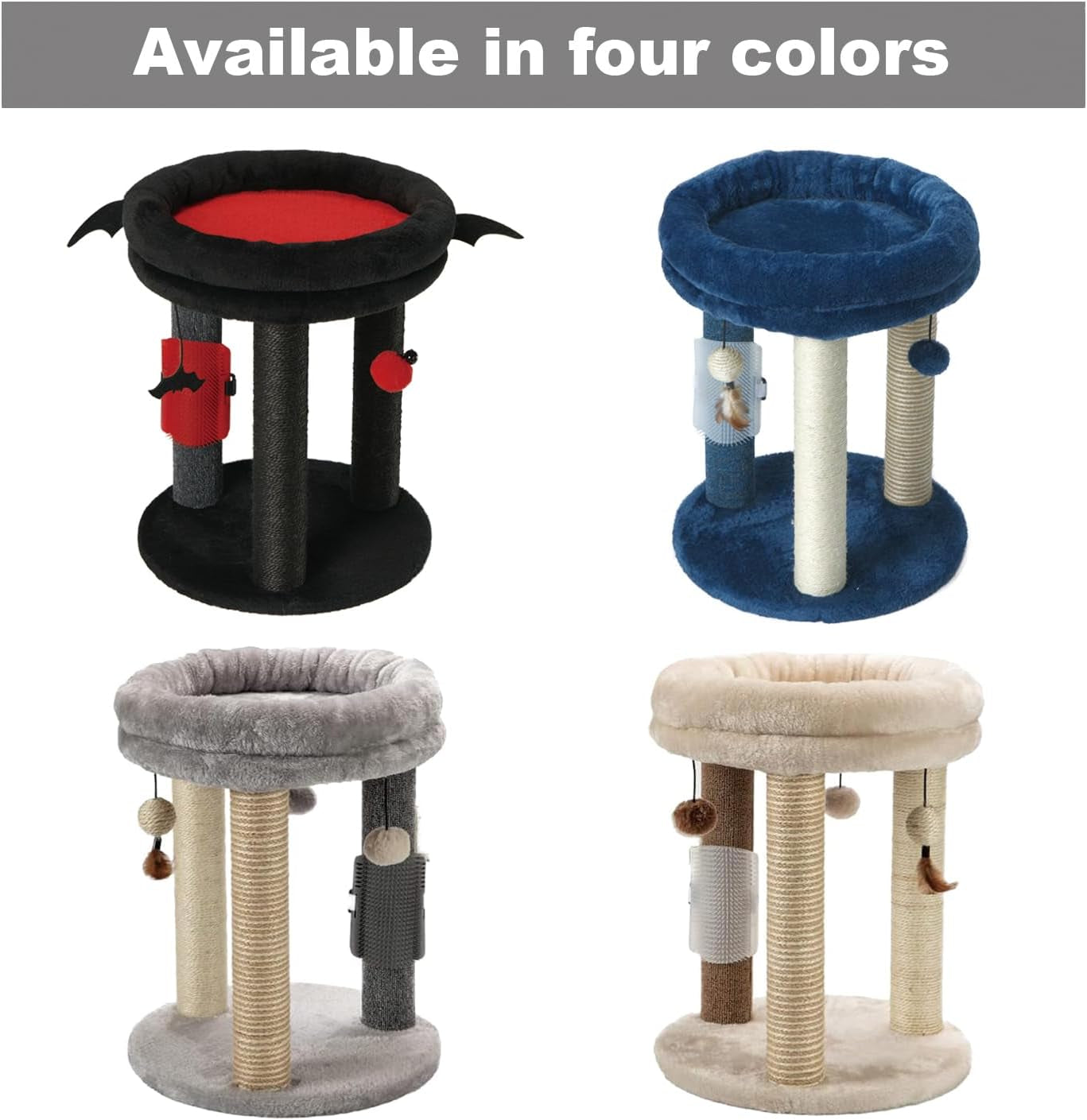 MECOOL 4In1 Small Cat Tree,Scratching Post with Tower Soft Bed, Sisal Carpet Jute Posts with Three Hanging Ball Toys and Massage Brush for Indoor Cats and Kittens