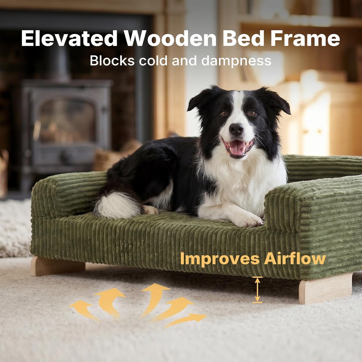 Veehoo Elevated Dog Bed Indoor, Wood Furniture Style Dog Couch Sofa with Removable Washable Cover, Cute & Durable Dogs Bed Furniture for Small Dogs & Puppies up to 40 Lbs