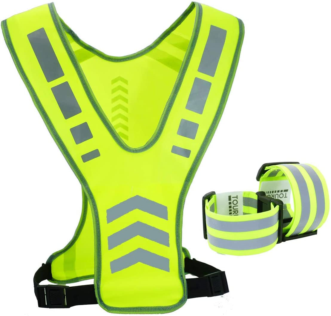 Reflective Running Vest Gear with Pocket for Women Men Kids, Safety Reflective Vest Bands for Night Cycling Walking Bicycle Jogging