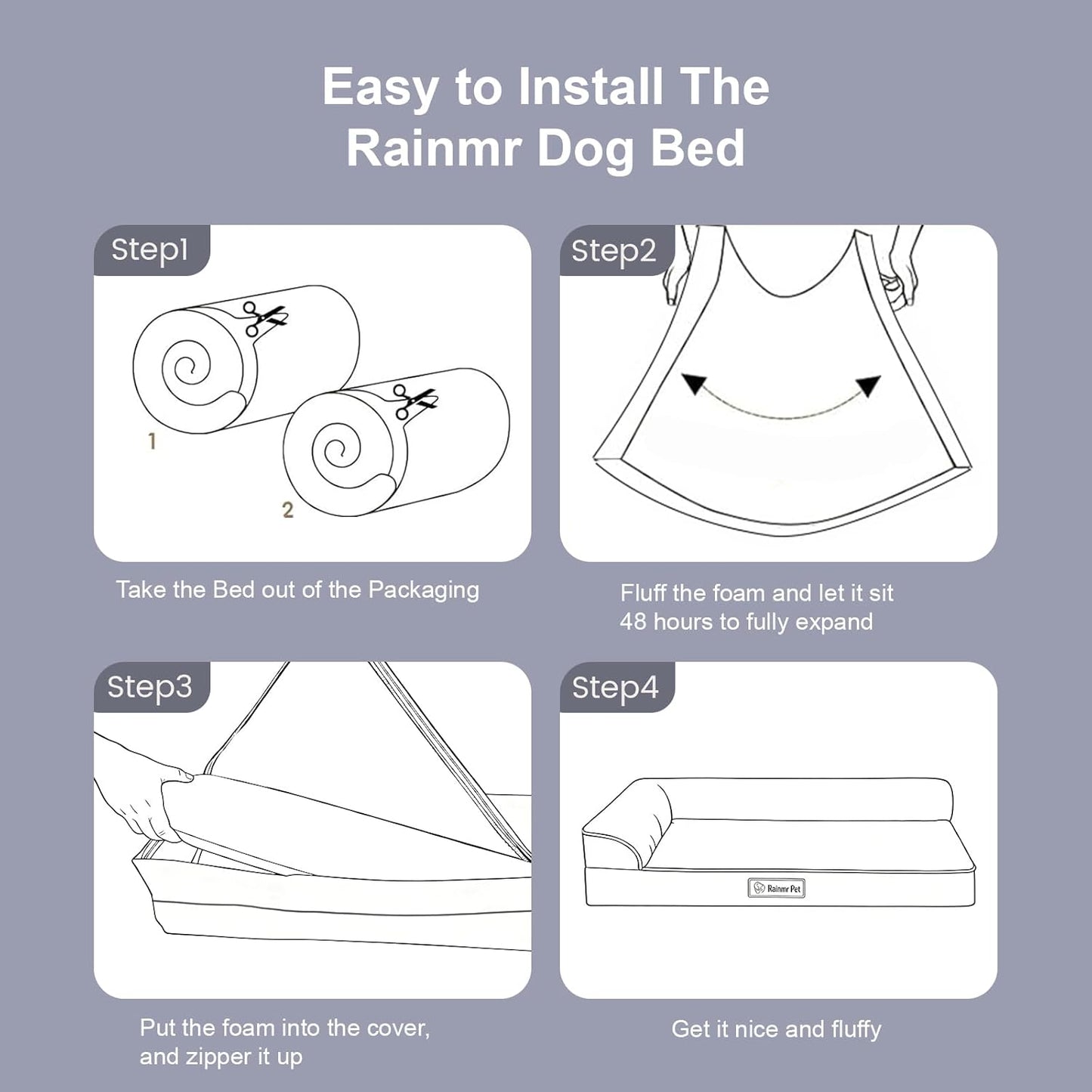 Rainmr Orthopedic Dog Bed Medium Size Dog, Memory Foam Dogs Bed for Medium Dogs, Washable Removable Cover, Nonskid Bottom, Waterproof, for Indoor, Outdoor, Crate ＆ Car Use, 35X23X6 Inches, Light Grey