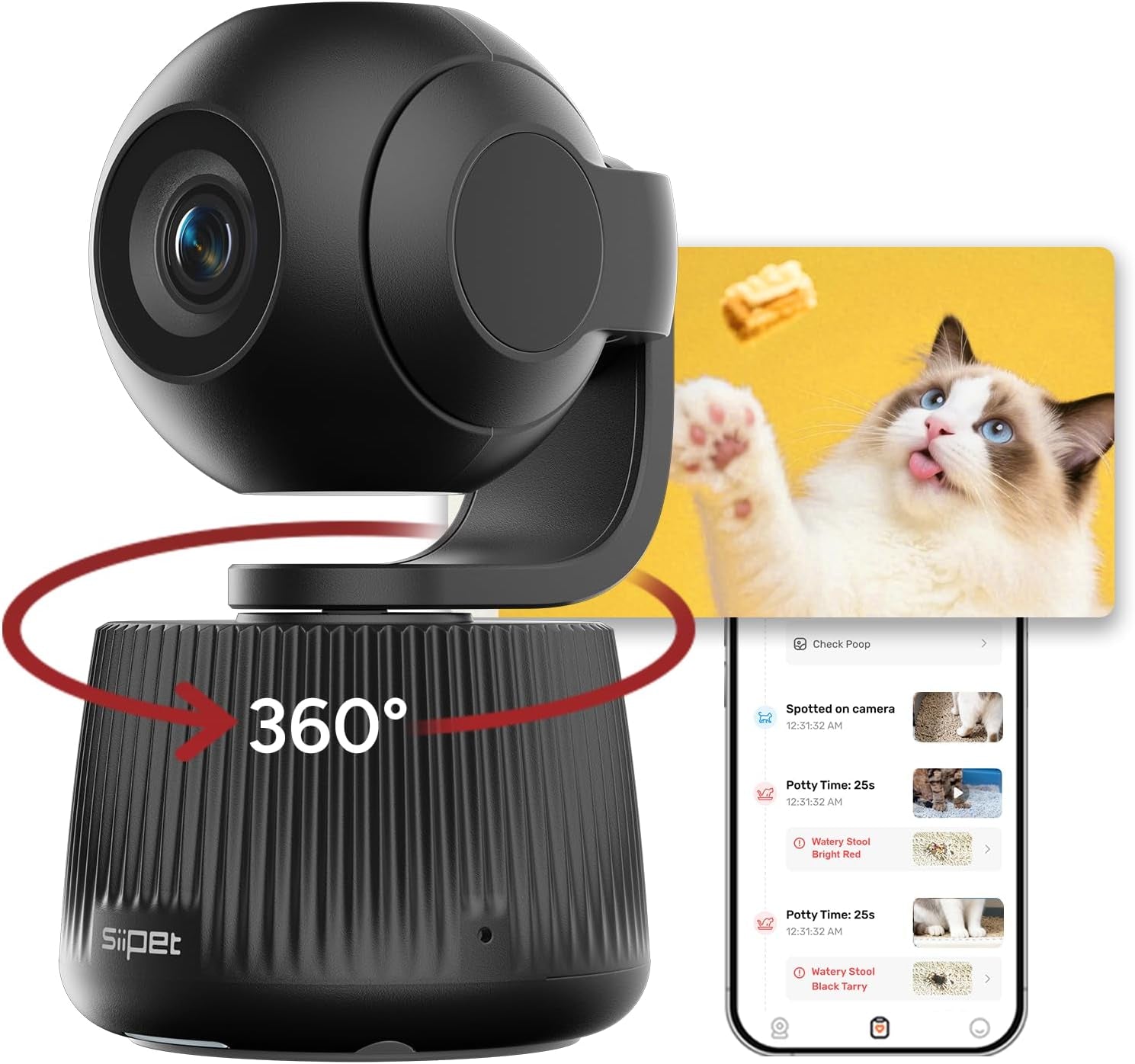 Pawtrack 4K Pet Camera with Auto Tracking, 360° Pan/270° Tilt, Behavior Alerts & Smart Pet Vlog & Two-Way Audio, Privacy Mode, Multi-Pet ID, 1080P Daily Recording Smart Pet Monitor