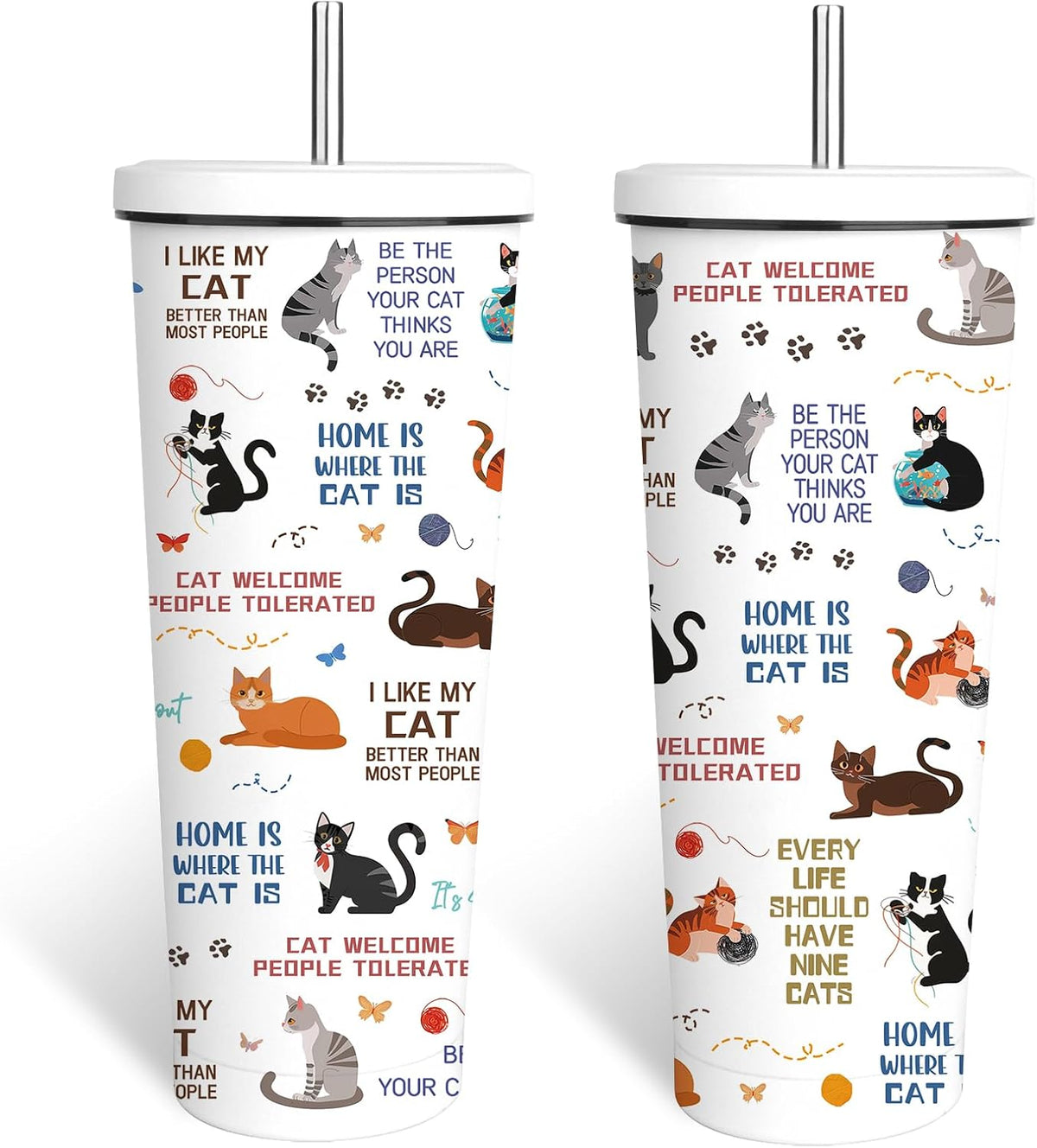 Cat Gifts for Women, 24 Oz Insulated Tumbler with Lid and Straw, Stainless Steel Water Bottle, Coffee Cups Travel Mug for Her Cat Lovers(1Pcs)