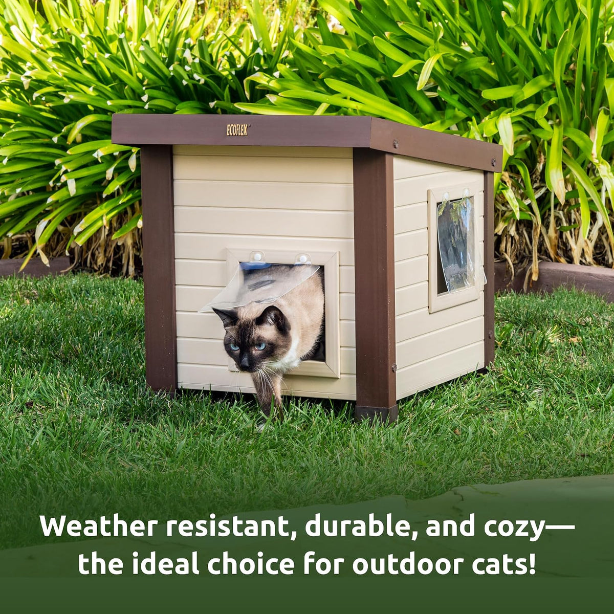 New Age Pet® ECOFLEX® Albany Outdoor Cat House, Maple/Brown