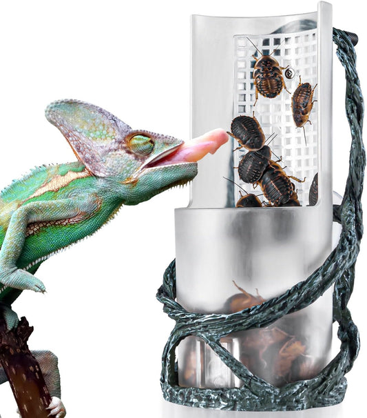 Chameleon Feeding Bowl, Resin Vine Reptile Feeder with Grid Plate for Insect to Climb and Move, Reptile Hunting Bowl with Suction Cup for Chameleon, Lizard, Bearded Dragons, Iguana, Gecko, Frog