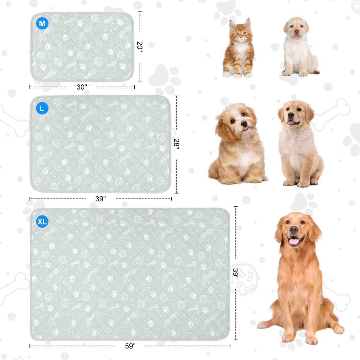 Self Dog Cooling Mat 39”X 59”,Color-Changing,Foldable and Washable,Grey