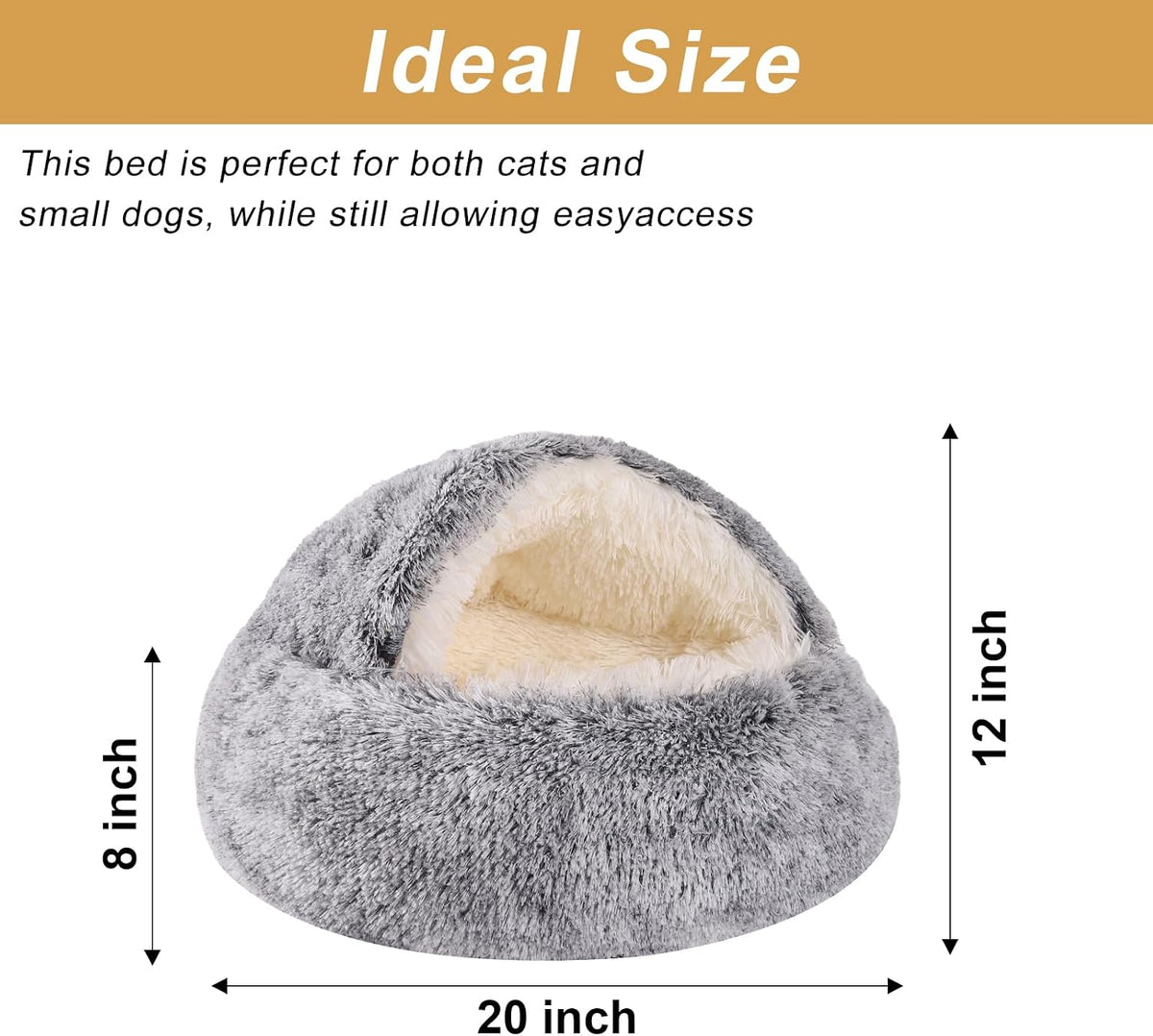 Hooded Dog Bed for Small Dogs, Nest Dog Beds, Washable Cute Cat Cave Bed, Cozy Nook Pet Bed for Dogs or Cats, Anti-Slip Puppy Bed Fits up to 22 Lbs Pets(Grey, 20" X 20")