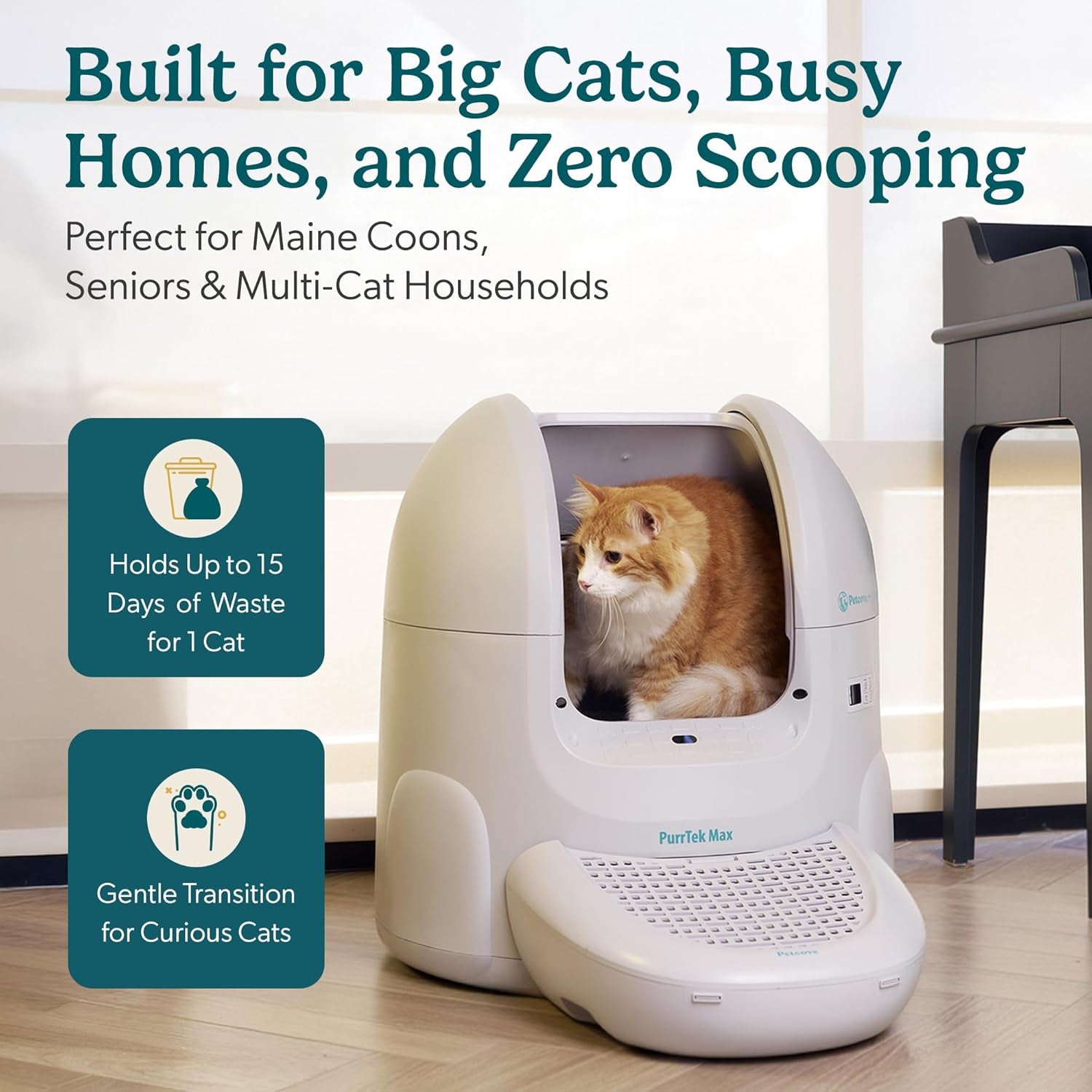 Petcove Purrtek Automatic Litter Box Self Cleaning 5Ghz Wi-Fi, Odor Control | Quiet Operation with App Sealed Waste Bin, Advanced Safety Sensors, Auto Smart Self Cleaning Cat Litter Box for Multiple Cats