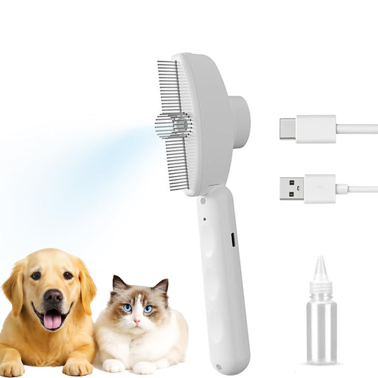 Beauty Steam Brush, Pet Spray Brush for Cats and Dogs, Suitable for Long-Haired and Short-Haired Pets, Massaging and Grooming Steam Dog Brush, Cat Grooming Tool with Leave-In Serum