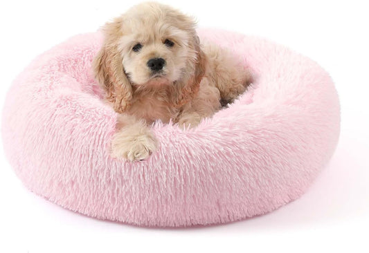 NOYAL Calming Donut Dog Bed for Small to Medium Dogs & Cats - Plush Faux Fur Anti-Anxiety Pet Bed with Machine Washable Cover & Non-Slip Base
