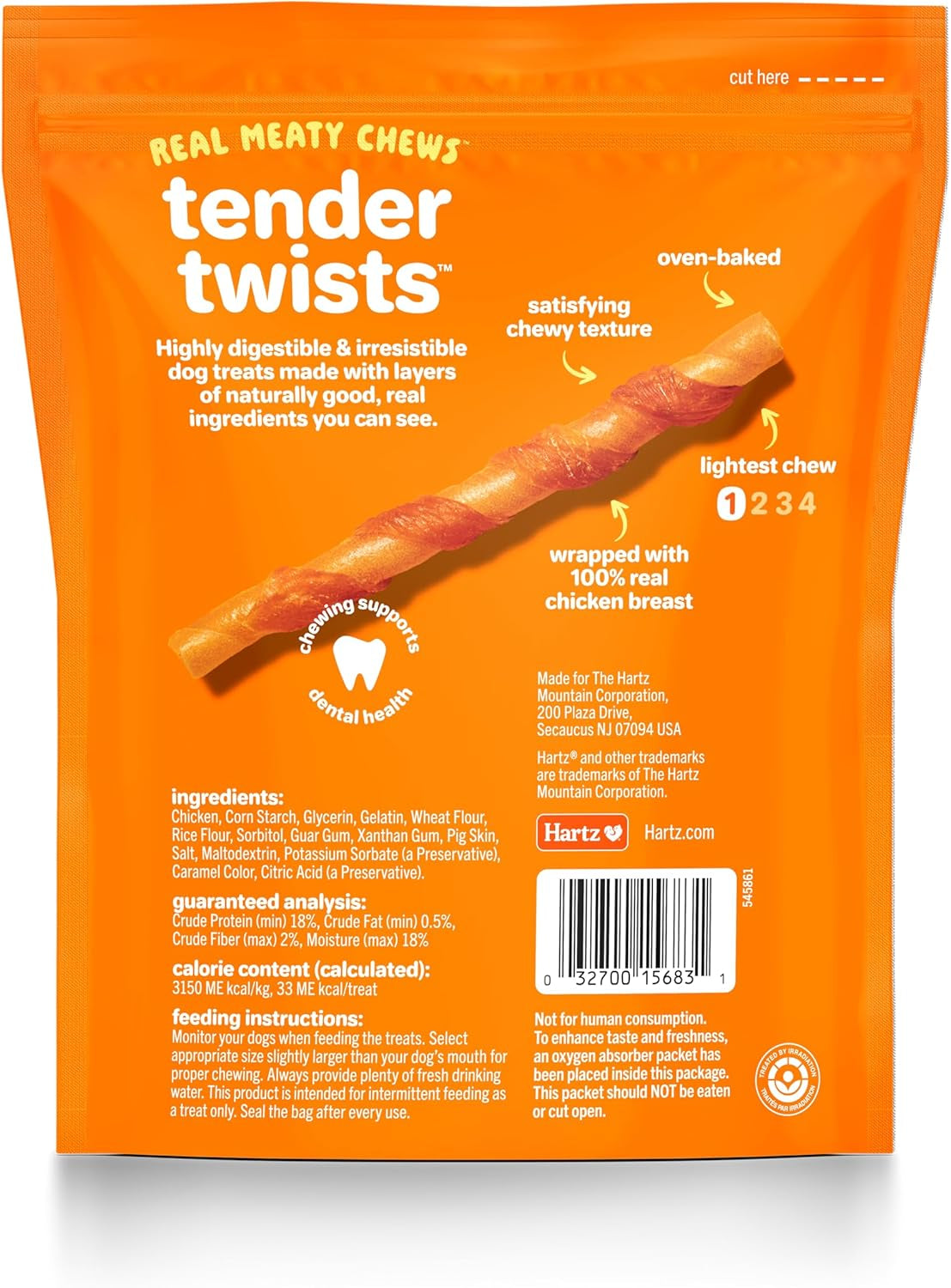 Hartz Oinkies Tender Twists Rawhide‑Free Dog Chews with Real Chicken Breast, Highly Digestible, Long‑Lasting Treats, 36 Count