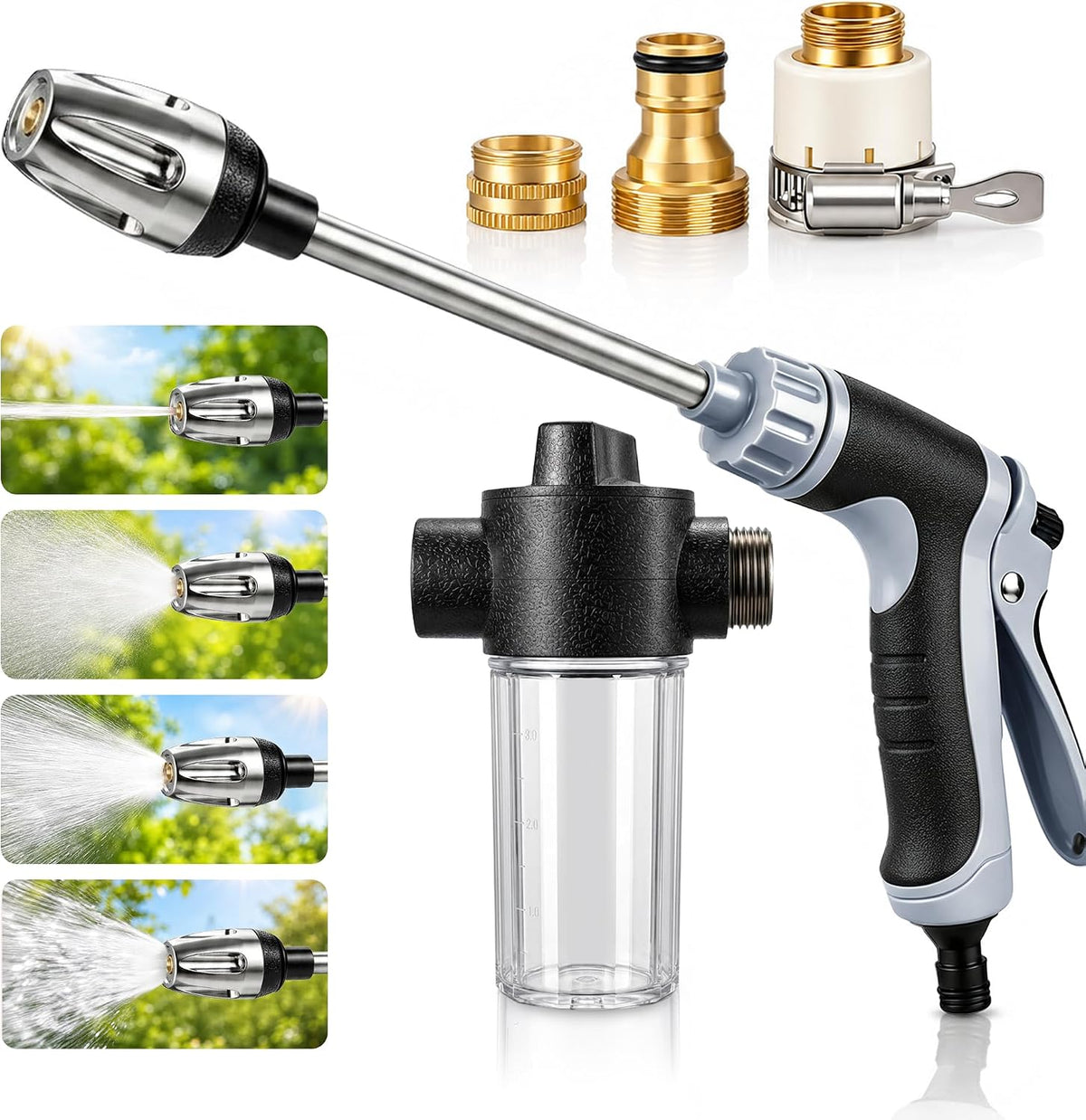 2026 Portable High Pressure Hose Nozzle with Foam Cannon (Grey)