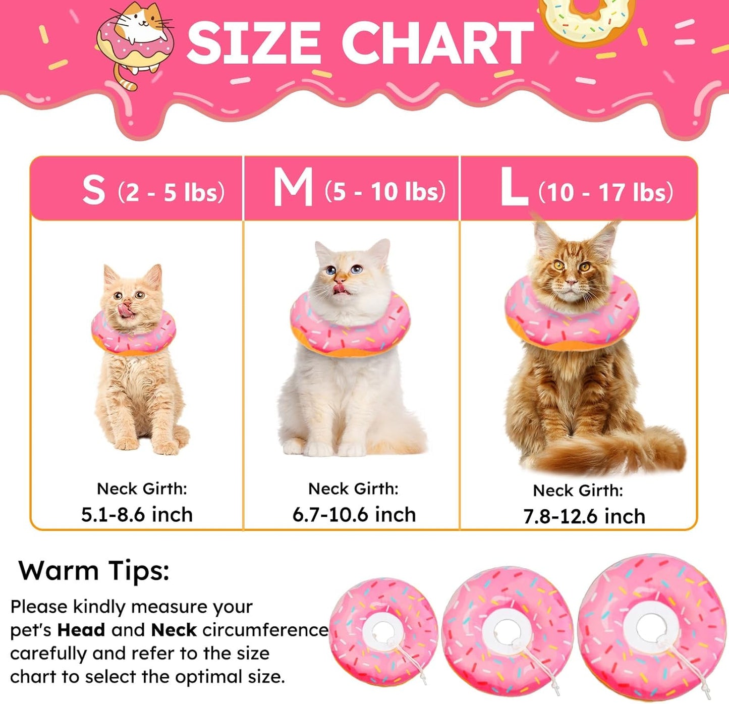 Hpetppy Cat Cone Collar Soft, Cat Recovery Collar for Wound Healing Cute Donut Adjustable Kitten Cones to Stop Licking Comfortable Lightweight Neck Elizabethan Collars for Kittens after Surgery