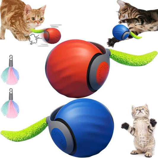 Interactive Cat Toys for Indoor Cats, Smart Interactive Cat Toy Ball with Tail Automatic Kitten Toys for Bored Indoor Adult Cats Two Speed Adjustment (Blue&Orange)