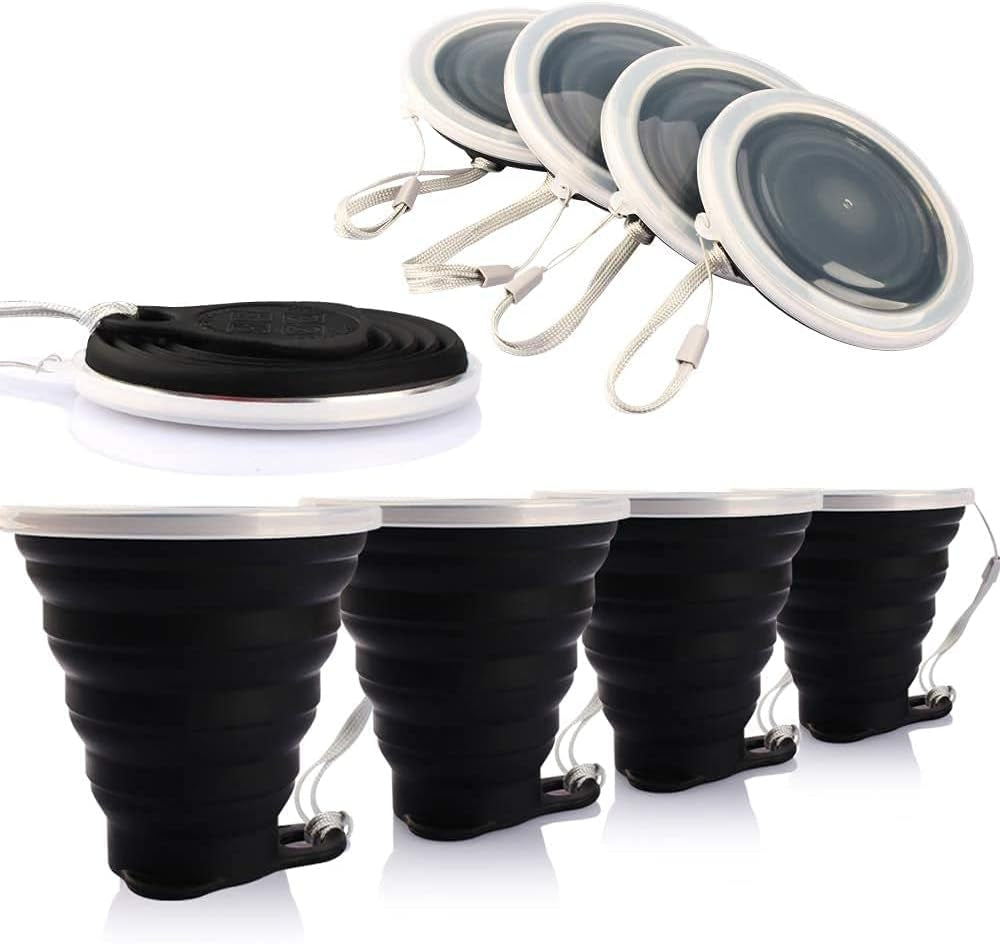 ME.FAN Silicone Collapsible Travel Cup - Silicone Folding Camping Cup with Lids - Expandable Drinking Cup Set - Portable, Graduated [9.22Oz]