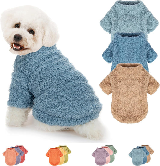 Dog Sweater, 3 Pack Sweaters for Small Dogs Girl, Dog Clothes for Medium Dogs Male or Boy, Ultra Soft and Warm Puppy Coat for Winter Christmas (Light Blue+Blue+Khaki, Small)