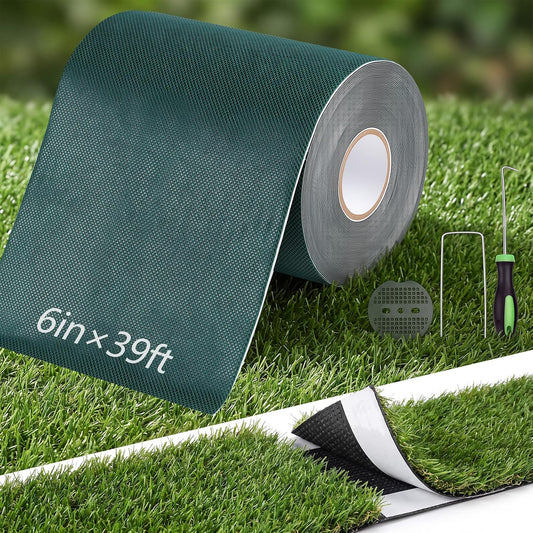 6IN X 39FT Artificial Turf Tape Seam Tape for Patio with Nails Washers Hook