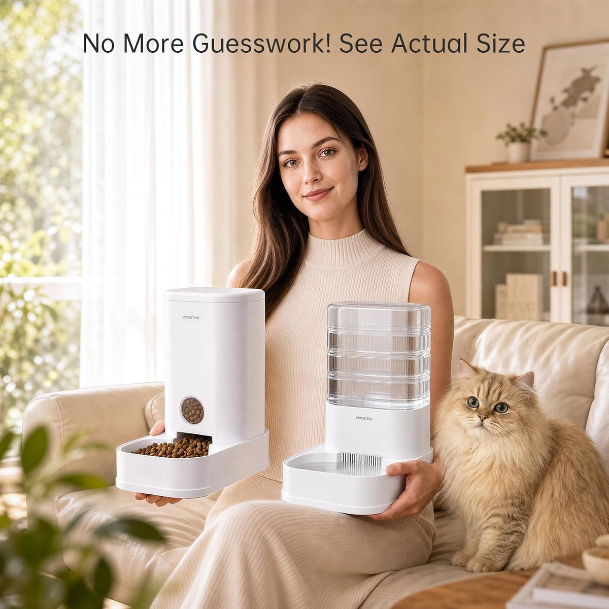 PAWGETHER® 2 Pack Gravity Cat Feeder and Water Dispenser No-Electricity 1 Gallon/3.5L Automatic Cat Feeder and Waterer Dog Water Bowl Dispenser Pet Food Dispenser Puppy Kitten Rabbits