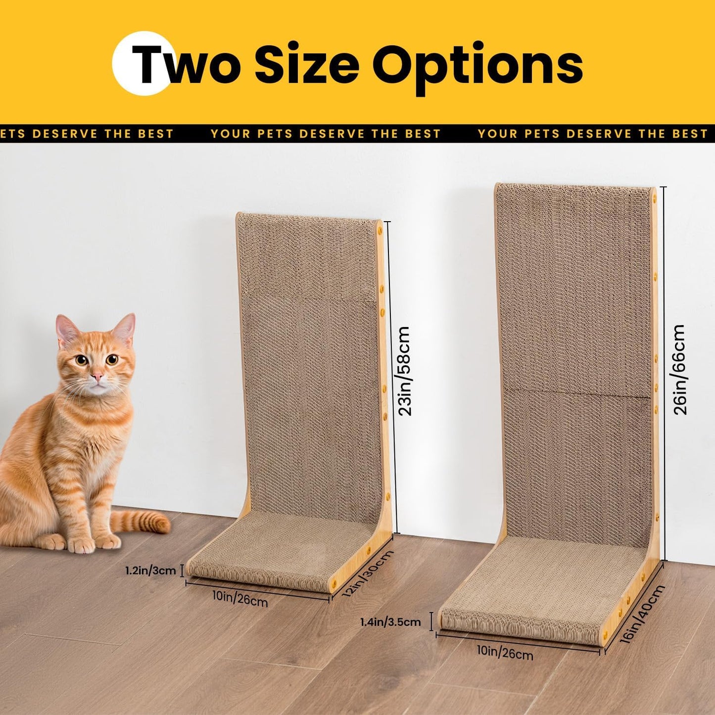 Conlun Cardboard Cat Scratcher, 23" L-Shaped Scratch Pad, Vertical Wall-Leaning Scratching Board to Protect Furniture for Indoor Cats,Wood Grain Large