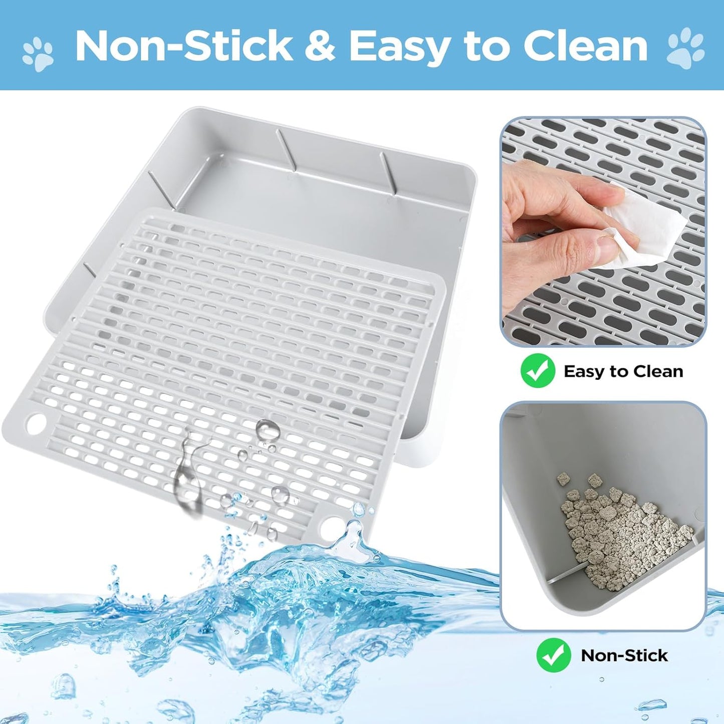 Adjustable Litter Box Step, Cat Litter Box Ramp/Catcher with Wooden Feet | 2 Steps,Fits Automatic Litter Box Steps, Filter Function, Anti-Tracking, Easy to Clean, for Small & Elderly Cats