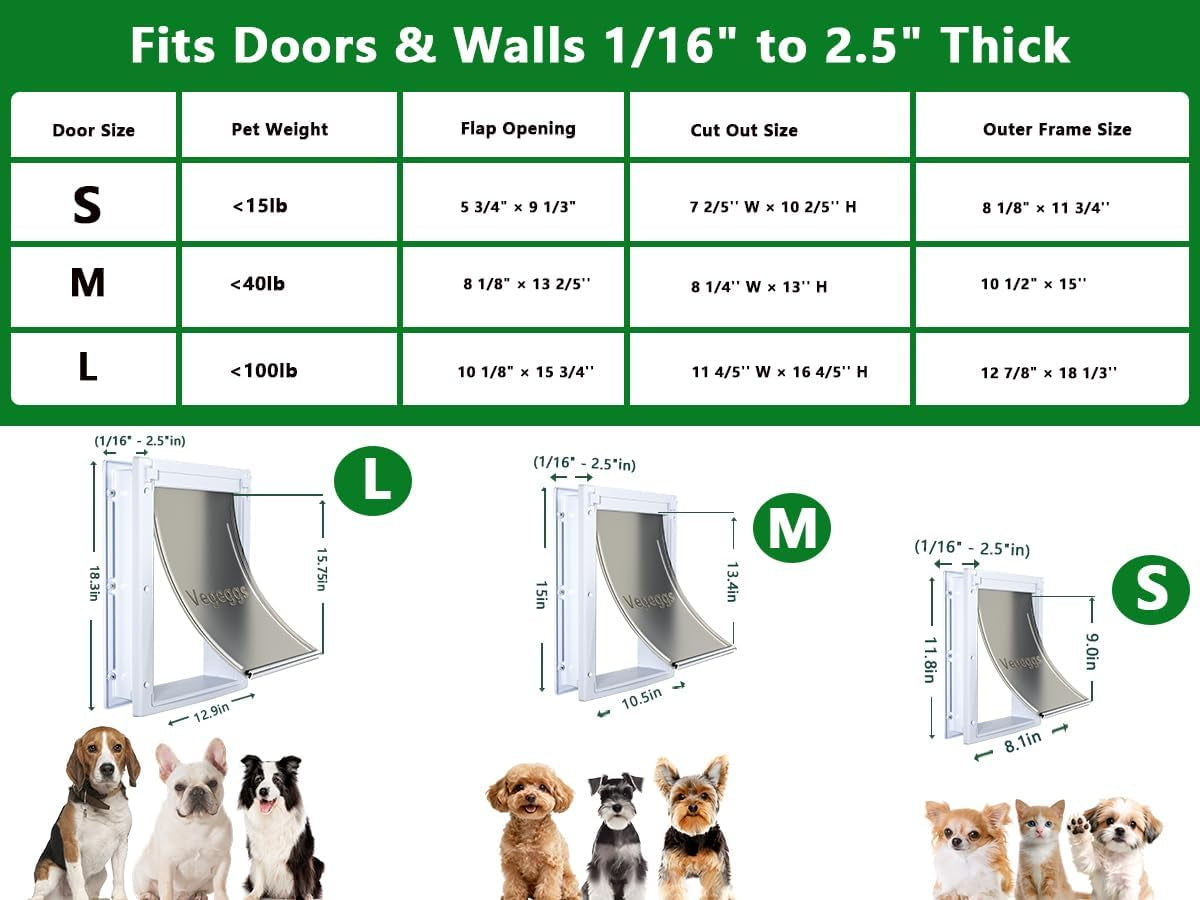 Pet Door Dog Door Easy Install - Wood & PVC Doors & Walls，Cat Door Free Movement & Strong Magnetic Auto-Close & Sliding Lock,Telescoping Frame,5 3/4" X 9 1/3" for Small Dogs Cats up to 15 Lb